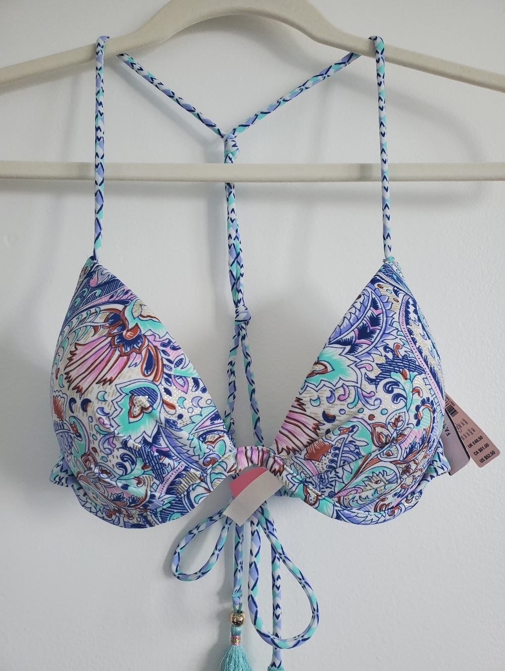 NEW Victoria's Secret Paisley Halter Bikini Top - Blue Teal Purple Push Up